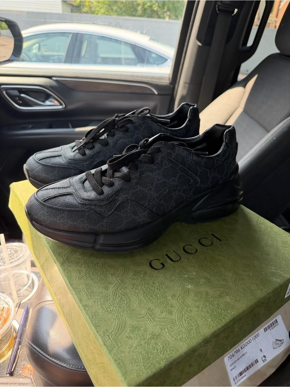 Gucci Men’s All-Black Leather Logo Runner Sneakers